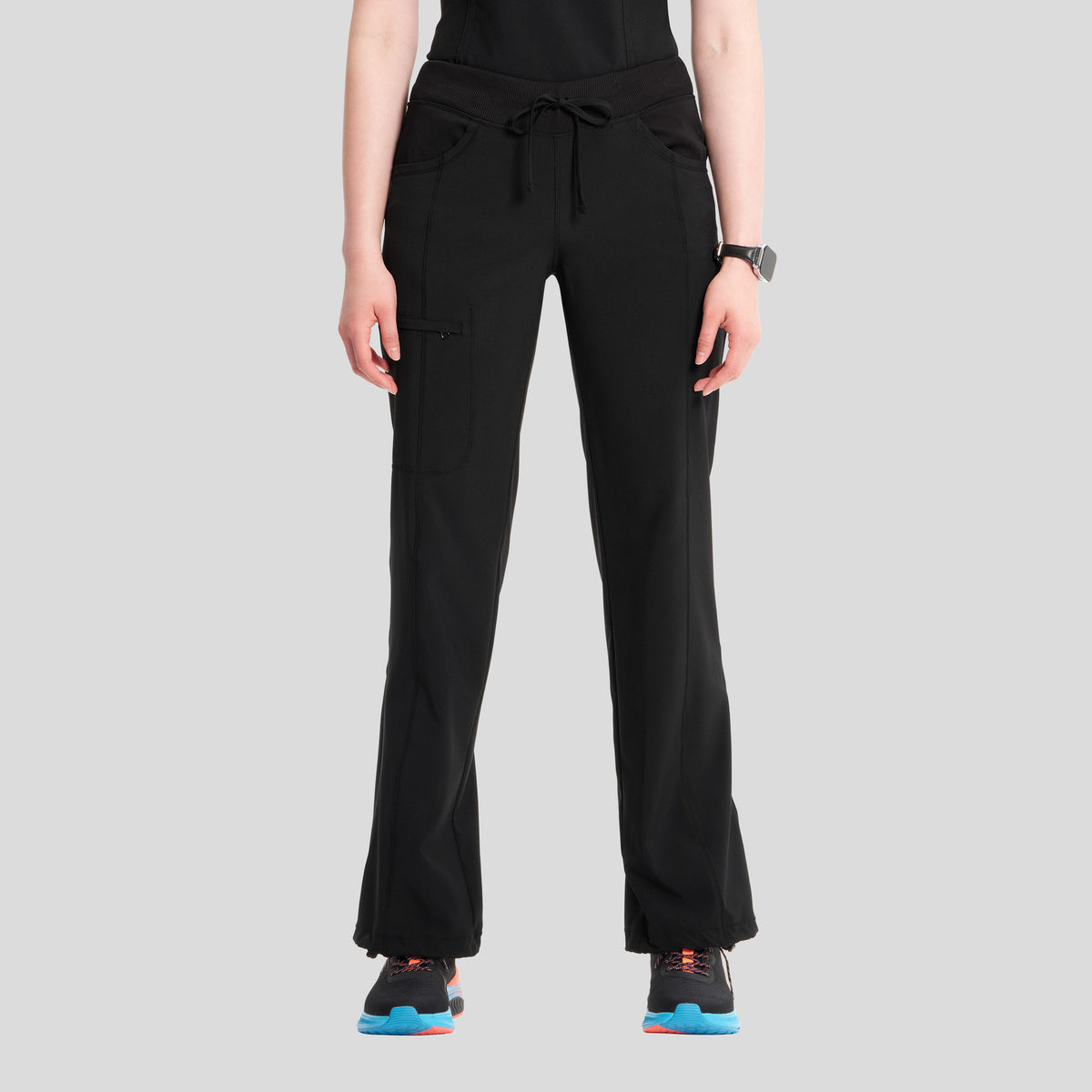 Rib Knit Drawstring Waist Scrub Pant | Black