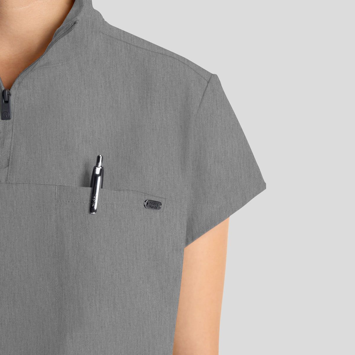 Women's Bella Quarter Zip Scrub Top | Heather Ash