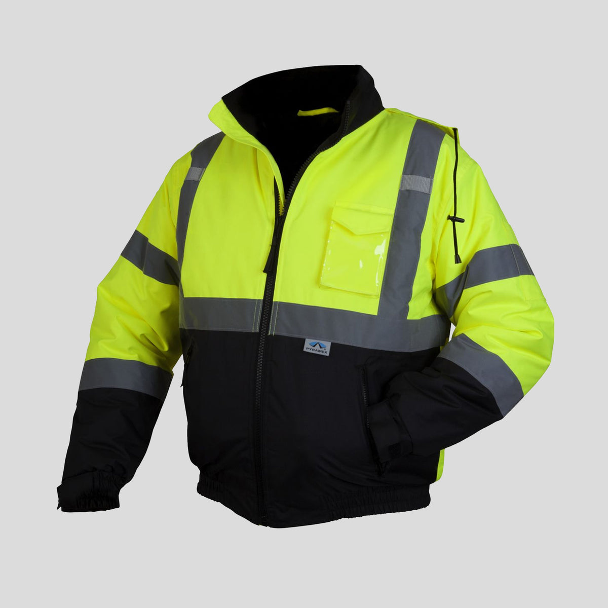 RJ3210T Hi Vis Yellow Black Bottom Bomber Safety Jacket – Tall Length – Quilted Lining – Type R – Class 3