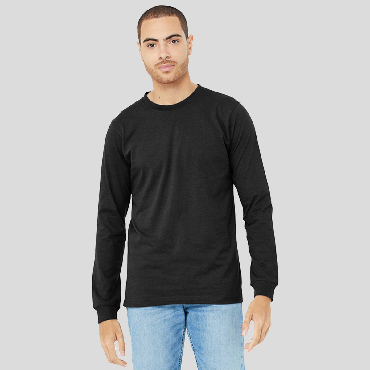 Unisex Heather CVC Long Sleeve Tee | Black Heather