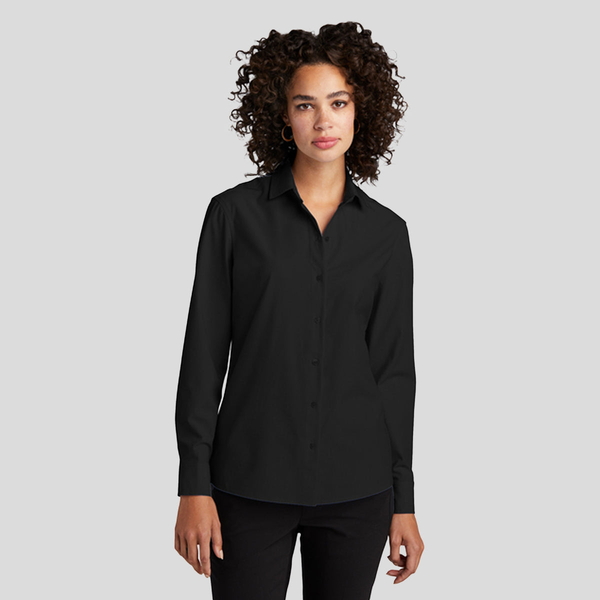 Womenβs Long Sleeve Stretch Woven Shirt | Deep Black