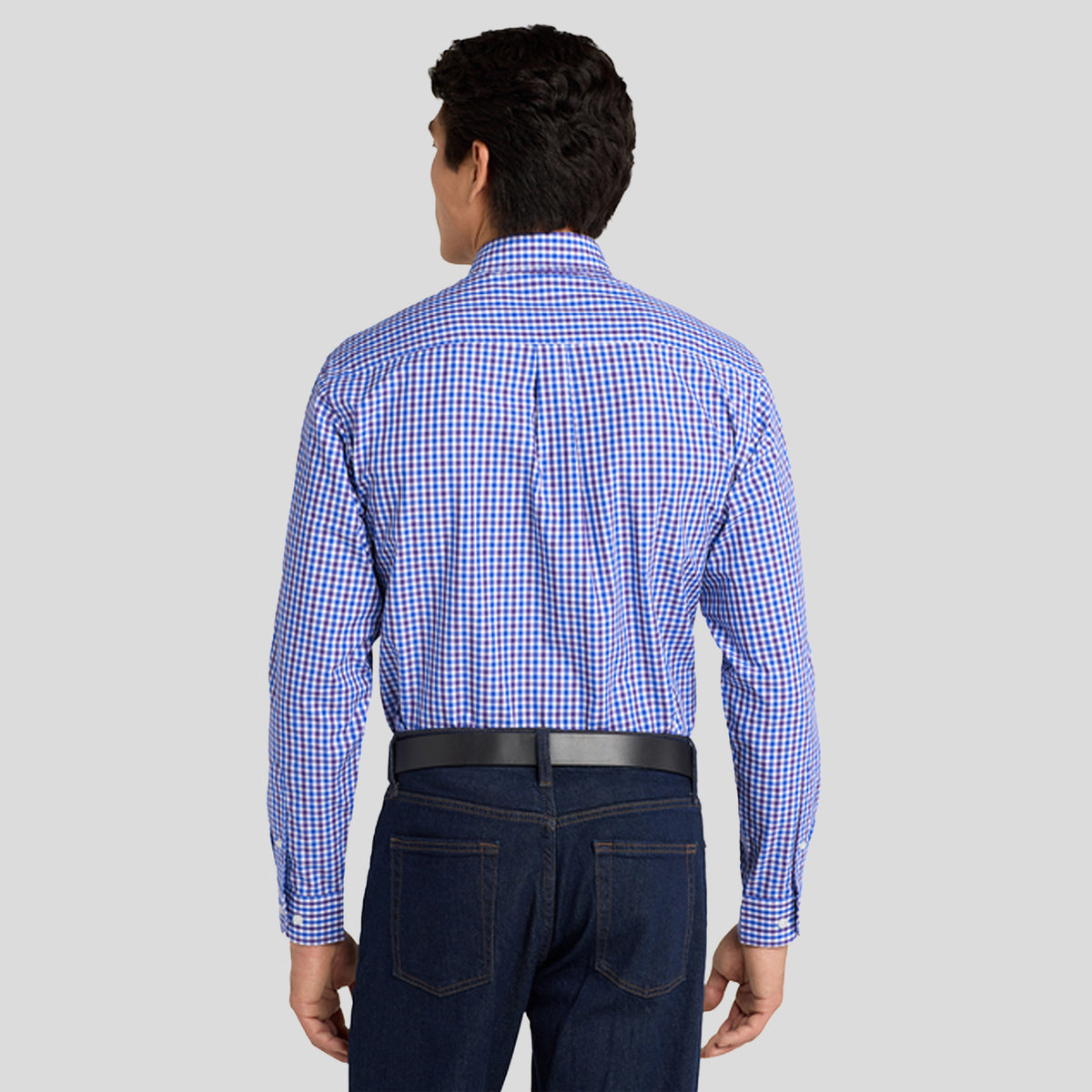Long Sleeve Gingham Easy Care Shirt | Blue/Purple
