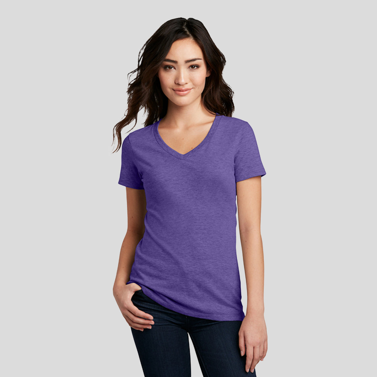 Womenโs Perfect Blendยฎ CVC V-Neck Tee | Heathered Purple