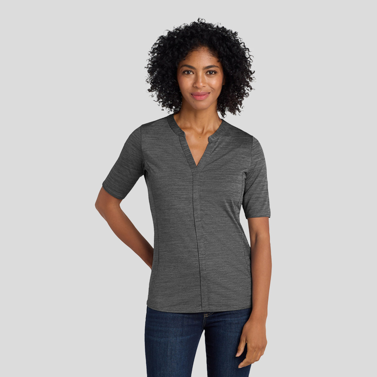 Women's Stretch Heather Open Neck Top | Black/Thunder Grey