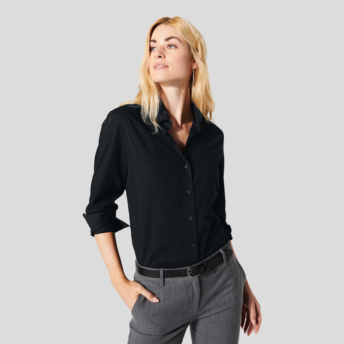 Women’s Long Sleeve Stretch Woven Shirt | Deep Black